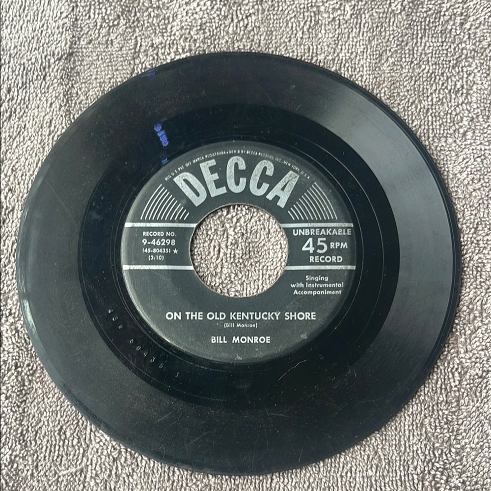 Bill Monroe Decca 45 RPM vintage Vinyl Record